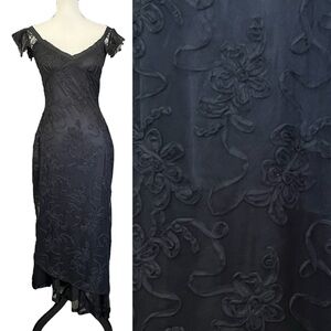 Vintage Betsey Johnson New York Sheer Mesh Floral Asymmetrical Vamp Maxi Dress